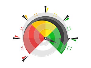 Excellent credit score. Credit rating indicator from bad to good, from red to green. Rating of investment funds. Credit score