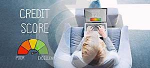 Excellent Credit Score with man using a laptop
