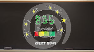 Excellent credit score theme on a blackboard