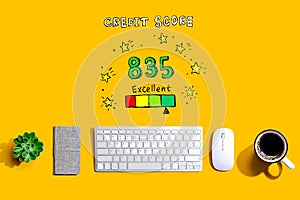 Excellent credit score theme with a computer keyboard