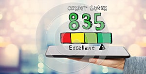 Excellent credit score theme with tablet computer