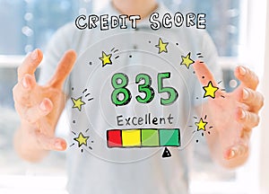 Excellent credit score theme with young man