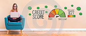 Excellent credit score with woman using a laptop
