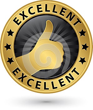 Excellent golden sign with thumb up, vector illustration