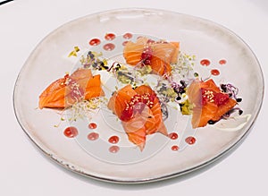 Excellent gourmet salmon tartare dish