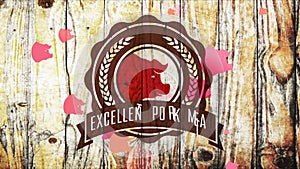 excellent pork meat tag on wood background