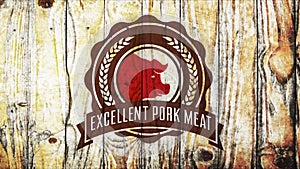 excellent pork meat tag on wood background