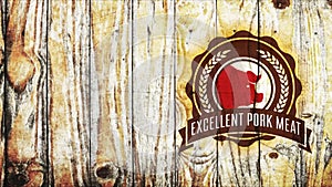 excellent pork meat tag on wood background