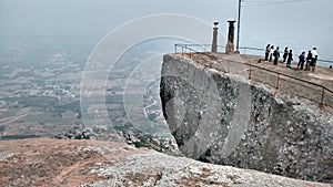 Excellent view of mountain rock with devotional pillar.