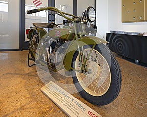 Excelsior Super-X 750 cc circa 1928 on display in the Haas Moto Museum in Dallas.