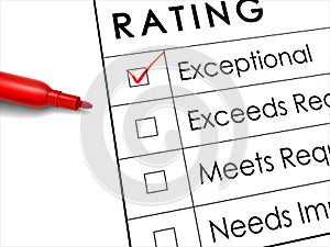 Exceptional check box with red pen over rating survey