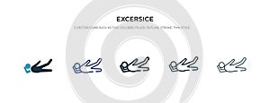 Excersice icon in different style vector illustration. two colored and black excersice vector icons designed in filled, outline, photo