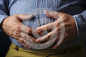 Excessive adiposity A hand clutches extra abdominal fat, signifying obesity