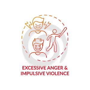 Excessive anger and impulsive violence red gradient concept icon