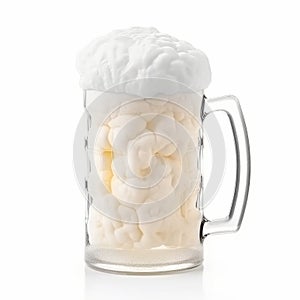 Excessive beer foam overflowing a clear mug
