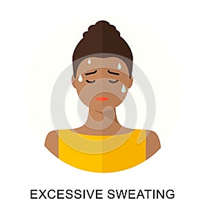 Excessive sweating. Progressive pain, chest pain flat style concept. Heart attack, panic attack