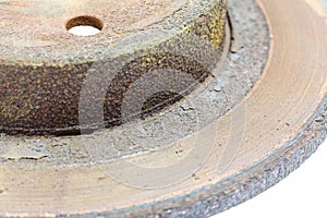 Excessively used rusty brake disc close-up