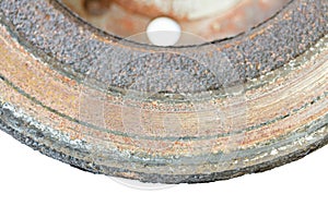 Excessively used rusty brake disc closeup