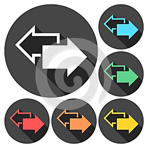 Exchange arrow icons set with long shadow