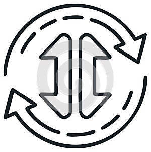 Exchange Arrows Icon in Circle Outline, data transfer, sync, loop and cycle concept, vector