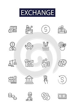 Exchange line vector icons and signs. Exchange, Transfer, Trade, Interchange, Convert, Barter, Switch, Replace outline