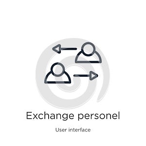 Exchange personel icon. Thin linear exchange personel outline icon isolated on white background from user interface collection. photo