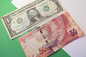 Exchange rate US dollar and South African rand photo