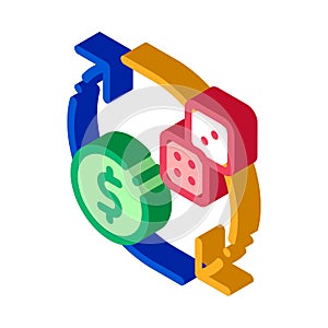 Exchange Sign of Dice for Money Betting And Gambling isometric icon vector illustration