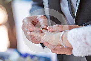 Exchange of Wedding Rings ahnd in hand