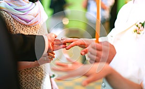 Exchange of wedding rings in church