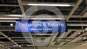 Exchanges and returns sign