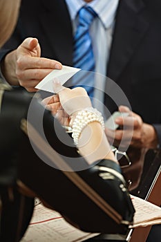 Exchanging business card photo