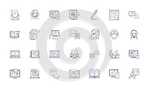 Exchanging words line icons collection. Banter, Dialogue, Discourse, Debate, Parley, Conversation, Discuss vector and