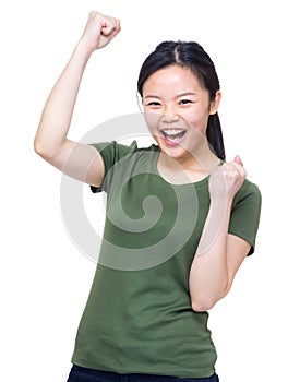 Excite woman fist up