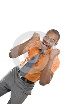 Excited african american business man celebrating