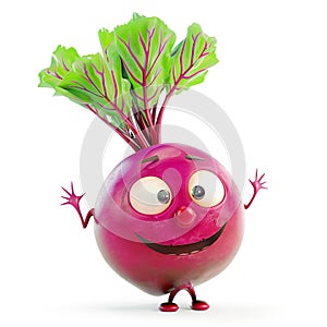 Excited beetroot character with waving hands