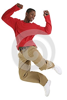 Excited Black Man Jumping For Joy with Car Keys photo