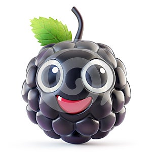 Excited blackberry character with a leaf and a joyful smile photo
