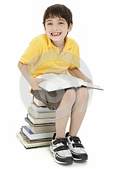 Excited Boy Child with Books