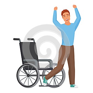 Excited boy got up from wheelchair