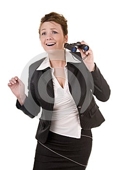 Excited business woman with binoculars