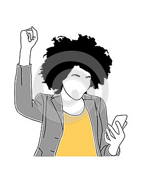 Excited business woman with smart phone vector.