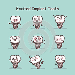 Excited cartoon tooth implant set