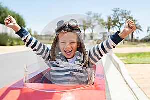 Excited child winning car race photo