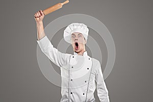 Excited cook with rolling pin