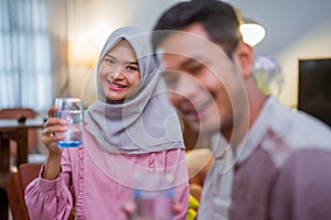 excited couple having iftar dinner time together