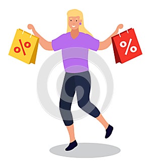 Excited Customer with Paper Bags Shopping on Sale