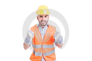 Excited and enthusiastic construction worker