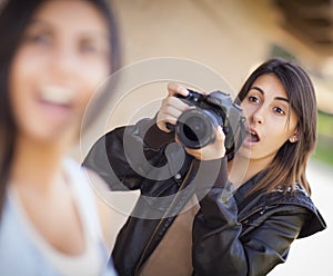 Excited Female Mixed Race Photographer Spots Celebrity