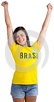 Excited football fan in brasil tshirt